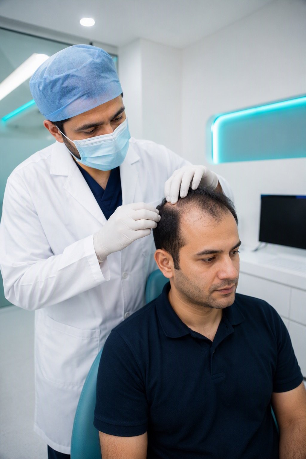 Risultato naturale di trapianto di capelli FUE a 12 mesi, paziente italiano a Tirana